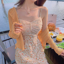 Load image into Gallery viewer, Dress for women Summer Round Neck Women Blouse Puff Sleeve Tops Short Sleeve Shirt Suspender Floral Dress Women Floral suspender