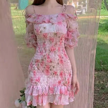 Load image into Gallery viewer, Dresses For Women 2022 Flounced edge floral frilly dress korean fashion Slash neck Women&#39;s summer sundresses vetement femme
