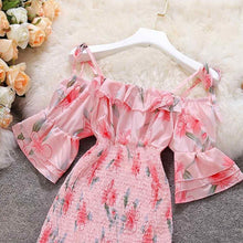 Load image into Gallery viewer, Dresses For Women 2022 Flounced edge floral frilly dress korean fashion Slash neck Women&#39;s summer sundresses vetement femme