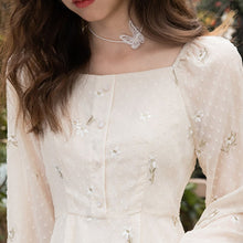 Load image into Gallery viewer, Dresses For Women Long Sleeve Print Embroidery Fashion Party Robe Square Neck Sweet High Waist Single Breasted Vestido De Mujer