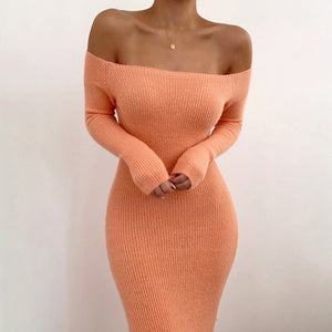 Dresses for Women One Shoulder Long Sleeves Ribbing High Waist Solid Long Dresses Women Female Clothing Fashion Autumn Vestidos