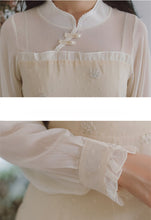 Load image into Gallery viewer, Dresses for women 2021 Chiffon Elegant Cheongsam Vestidos Femme Disc Button Retro Stand Collar Embroidery Slim Sweet Dress