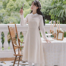 Load image into Gallery viewer, Dresses for women 2021 Chiffon Elegant Cheongsam Vestidos Femme Disc Button Retro Stand Collar Embroidery Slim Sweet Dress