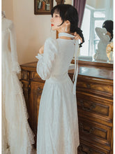 Load image into Gallery viewer, Dresses for women 2021 White Dress Jacquard Square Neck Elegant Autumn Dress Women Bowknot Chic High Waist Fashion Retro Dresses