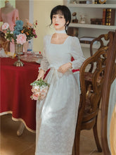 Load image into Gallery viewer, Dresses for women 2021 White Dress Jacquard Square Neck Elegant Autumn Dress Women Bowknot Chic High Waist Fashion Retro Dresses