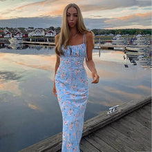 Load image into Gallery viewer, Dresses women Cryptographic Floral Print Elegant Sleeveless Maxi Sundress Sexy Party Club Summer Backless Women Tie Front Dress