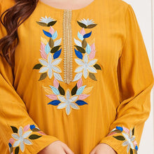 Load image into Gallery viewer, Dubai Abaya Oversized Women&#39;s Embroidered Long Sleeve Pleated Ethnic Yellow Printed Casual Round Neck Muslim Long Skirt