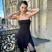 Load image into Gallery viewer, Elegant Backless Black Sexy Mini Dress for Women Spaghetti Strap Slit Night Club Party Short Dresses Ladies Summer Streetwear