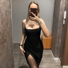 Load image into Gallery viewer, Elegant Backless Black Sexy Mini Dress for Women Spaghetti Strap Slit Night Club Party Short Dresses Ladies Summer Streetwear