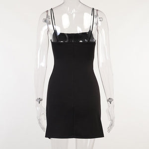 Elegant Backless Black Sexy Mini Dress for Women Spaghetti Strap Slit Night Club Party Short Dresses Ladies Summer Streetwear