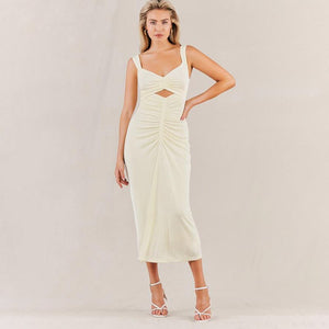 Elegant Bodycon Sexy Dress Women White Y2K Summer Hollow Out Sleeveless Spaghetti Strap Party Bandage Midi Dresses 2021