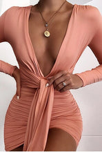Load image into Gallery viewer, Elegant Deep V-Neck Sexy Autumn Dress Women 2021 Long Sleeve Pleated Bodycon Party Night Club Dress Short Casual Dress Vestidos
