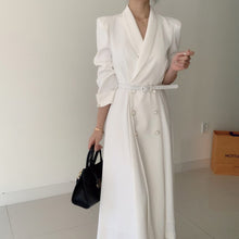 Load image into Gallery viewer, Elegant Double Breasted Lapel Women Party Dress 2021 New Fashion Office OL Long Sleeve Belted Slim Waist Female Dress Vestidos