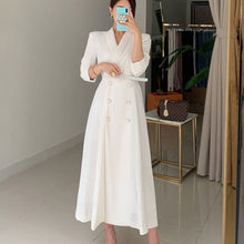Load image into Gallery viewer, Elegant Double Breasted Lapel Women Party Dress 2021 New Fashion Office OL Long Sleeve Belted Slim Waist Female Dress Vestidos