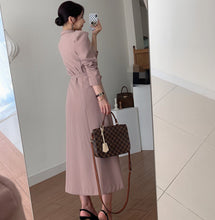Load image into Gallery viewer, Elegant Double Breasted Lapel Women Party Dress 2021 New Fashion Office OL Long Sleeve Belted Slim Waist Female Dress Vestidos