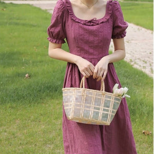 Elegant Evening Party Midi Dresses Women Bubble Sleeve Casual France Vintage Sundress Sweet Designer Korean Clothing Summer 2021