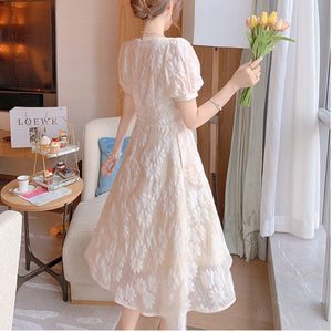 Elegant Fairy Dresses Women French Vintage Floral Princess Midi Dress Female Casual Kawaii Short Sleeve Party Dress Summer 2021