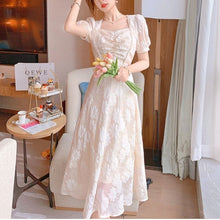 Load image into Gallery viewer, Elegant Fairy Dresses Women French Vintage Floral Princess Midi Dress Female Casual Kawaii Short Sleeve Party Dress Summer 2021