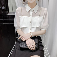 Load image into Gallery viewer, Elegant Fashion Women Shirt Pearl Chain Ruffles Ladies Chiffon Shirts Half Sleeve Single Breasted Summer Korean Sweet Female Top