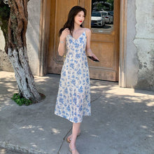 Load image into Gallery viewer, Elegant Floral Dress Women Korean V-Neck Summer French Retro Backless Strap Dress 2021 Beach Casual Y2k Party Fairy Midi Dress