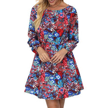 Load image into Gallery viewer, Elegant Floral Print Dress Women Summer 2021 O Neck Long Sleeve Elegant Casual Midi Dress A-Line Sundress