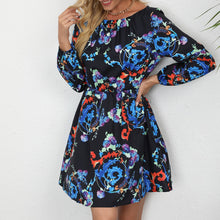 Load image into Gallery viewer, Elegant Floral Print Dress Women Summer 2021 O Neck Long Sleeve Elegant Casual Midi Dress A-Line Sundress