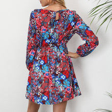 Load image into Gallery viewer, Elegant Floral Print Dress Women Summer 2021 O Neck Long Sleeve Elegant Casual Midi Dress A-Line Sundress