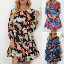 Load image into Gallery viewer, Elegant Floral Print Dress Women Summer 2021 O Neck Long Sleeve Elegant Casual Midi Dress A-Line Sundress