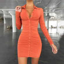Load image into Gallery viewer, Elegant Folds Blouse Dresses Spring Autumn Clothes For Women Fashion Long Sleeve Sexy Office Lady Bodycon Short Shirt Dress