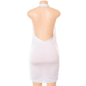 Elegant Halterneck Hollow Out Bandage Mini Dress Summer Women 2021 Party Pink White Backless Bodycon Dresses Vacation Sundress