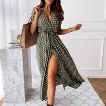 Load image into Gallery viewer, Elegant Polka Dot Print Short Sleeve Summer Dress Women Casual Sexy VNeck A Line Beach Dress Vintage Party Vestidos Robe Femme