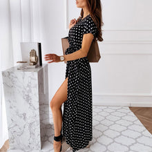 Load image into Gallery viewer, Elegant Polka Dot Print Short Sleeve Summer Dress Women Casual Sexy VNeck A Line Beach Dress Vintage Party Vestidos Robe Femme