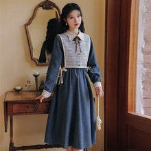 Load image into Gallery viewer, Elegant Retro Outfits Lady Fall Long Sleeve Red Dress Femme Sweet Checked Vest+Irregular Doll Collar Sweet Chic Midi Dress Suit