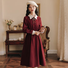 Load image into Gallery viewer, Elegant Retro Outfits Lady Fall Long Sleeve Red Dress Femme Sweet Checked Vest+Irregular Doll Collar Sweet Chic Midi Dress Suit