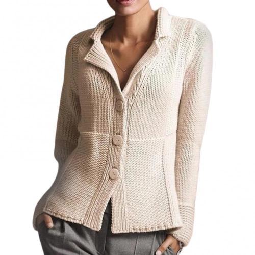 Elegant Retro Solid Warm Cardigan Autumn Winter Women Turn-Down Collar Knitted Sweater Tops Casual Long Sleeve Button Pulllovers