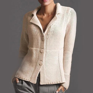 Elegant Retro Solid Warm Cardigan Autumn Winter Women Turn-Down Collar Knitted Sweater Tops Casual Long Sleeve Button Pulllovers