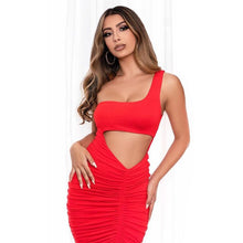 Load image into Gallery viewer, Elegant Ribbed Mini Hollow Out Bodycon Dress Women Summer Party Pink Fashion Sexy Backless Drawstring Bandage Dresses
