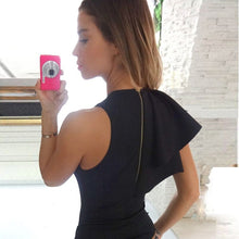 Load image into Gallery viewer, Elegant Ruffle Bodysuit Women Overalls Black White Fashion Bodycon Jumpsuit Sexy Sleeveless Casual Bodysuit Short Jumpsuit