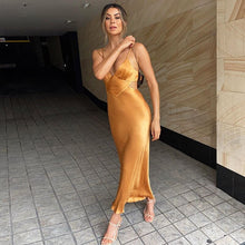 Load image into Gallery viewer, Elegant Satin Backless Cut Out Sexy Maxi Dresses for Women Spaghetti Strap Lace Up Prom Party Long Dress Summer Fashion Clothes