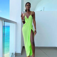 Load image into Gallery viewer, Elegant Sexy Spaghetti Strap Slit Midi Dress Women&#39;s Summer Sleeveless Prom Party Long Dress Solid Ladies 2021 Vacation Clothes