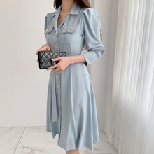 Load image into Gallery viewer, Elegant Single-Breasted Lapel Women Midi Dress 2021 New Fashion Long Sleeve Belted Slim Waist Female Dress Workwear Vestidos