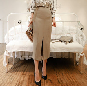 Elegant Spring Office Lady 2 Piece Set Women chiffon long sleeve shirt + Bodycon Slim Midi skirts Women Fashion Vestido Suits