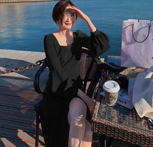 Load image into Gallery viewer, Elegant Square Collar Midi Dresses 2021 Spring Women Puff Sleeve High Waist Slim Dresses Vestidos