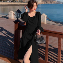 Load image into Gallery viewer, Elegant Square Collar Midi Dresses 2021 Spring Women Puff Sleeve High Waist Slim Dresses Vestidos