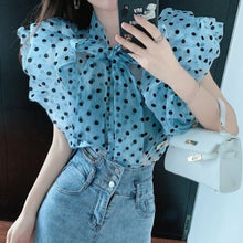 Load image into Gallery viewer, Elegant Sweet Bow Tie Butterfly Sleeve Polka Dot Chiffon Casual  Slim Shirt 2021 Fashion perspective Sexy Top