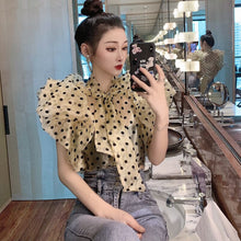 Load image into Gallery viewer, Elegant Sweet Bow Tie Butterfly Sleeve Polka Dot Chiffon Casual  Slim Shirt 2021 Fashion perspective Sexy Top