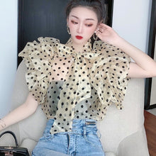 Load image into Gallery viewer, Elegant Sweet Bow Tie Butterfly Sleeve Polka Dot Chiffon Casual  Slim Shirt 2021 Fashion perspective Sexy Top