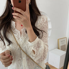Load image into Gallery viewer, Elegant V Neck Lace Shirt Women Spring Autumn Long Sleeve Korean Style Chic Vintage Sweet All Match Casual Fashion Blusas Mujer