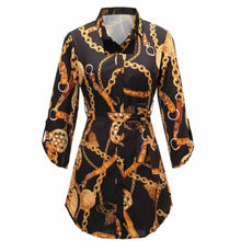 Load image into Gallery viewer, Elegant Women Chain Print Long Shirt Blouse Summer Fashion Casual Belt Button Shirts Top Femme Fall Plus Size Women Clothing 5xl