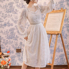 Load image into Gallery viewer, Elegant Women Lace Embroidery Hollow out Fairy Party Dress Office Lady Square Collar Midi Dress 2021 Spring Clothing Female